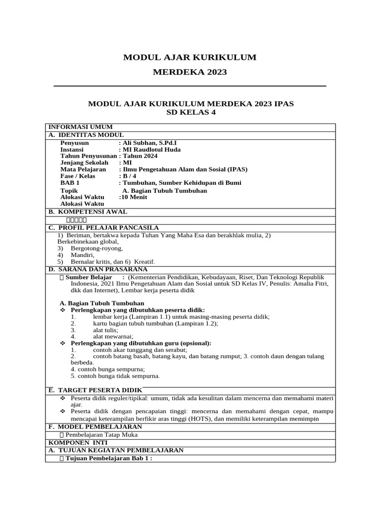 Modul Ajar IPAS SD Kelas 4 2023 | PDF