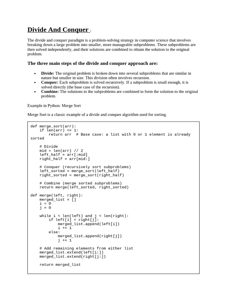 Divide and Conquer in Python: Merge Sort | PDF