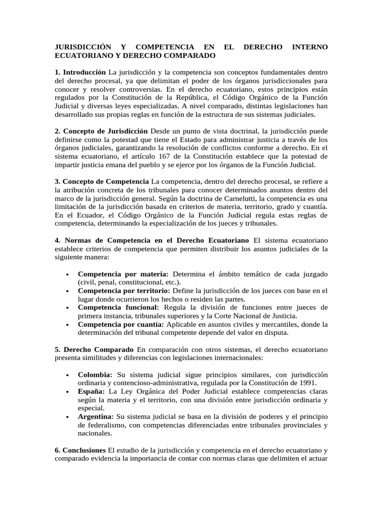 Jurisdicción y Competencia en Ecuador | PDF | Judicaturas | Jurisdicción