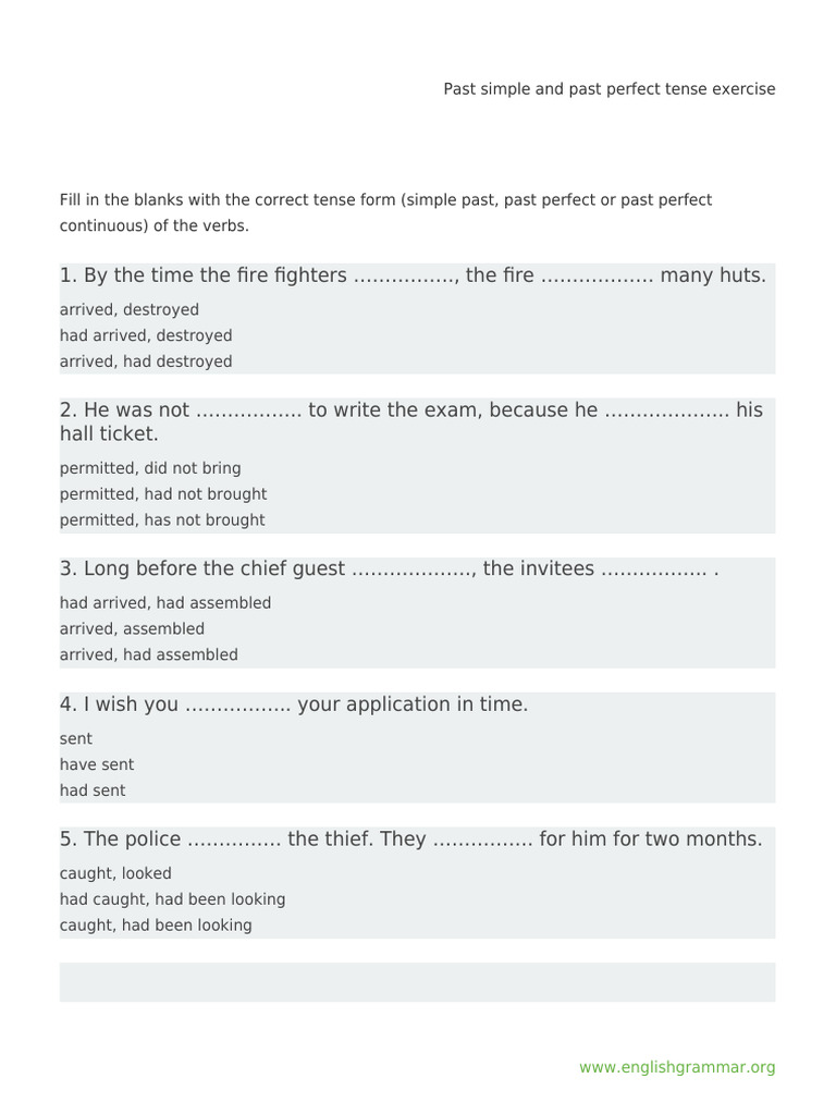 Past Simple vs. Past Perfect Exercise | PDF | Grammatical Tense | Chess