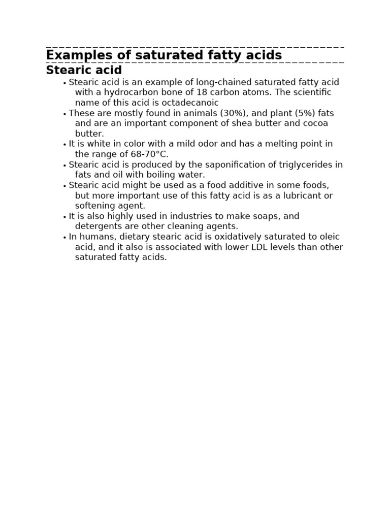 Examples of Saturated Fatty Acids | PDF