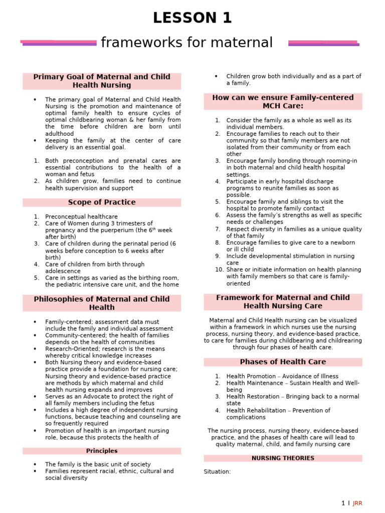 Maternal and Child Health Nursing Frameworks | PDF | Pregnancy | Nursing
