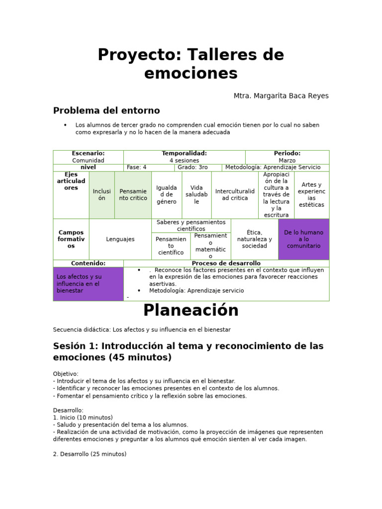 Taller de Emociones para Tercer Grado | PDF | Las emociones | Bienestar