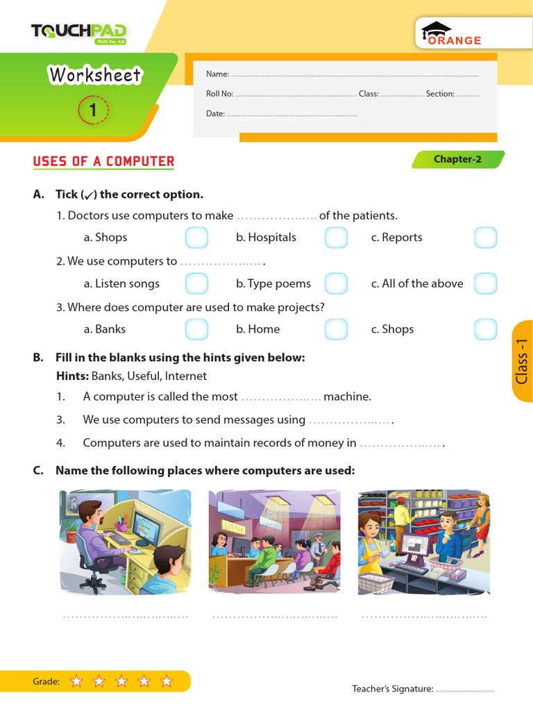 Class 1 Computer Worksheet | PDF