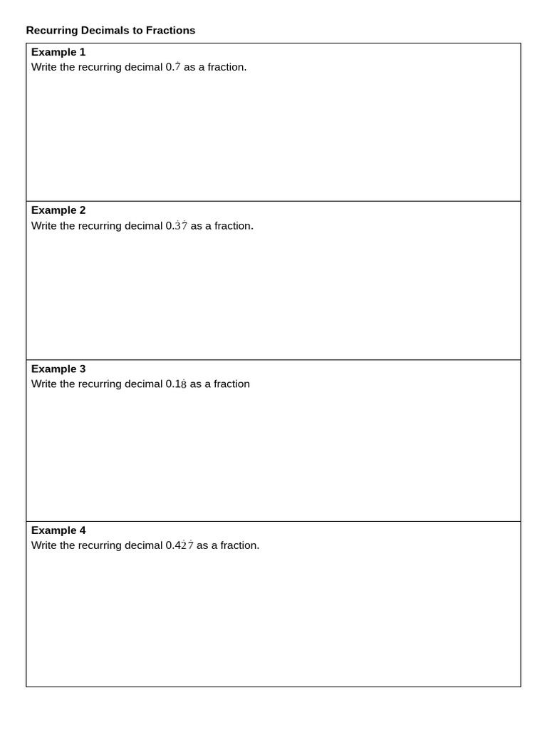 Converting Recurring Decimals to Fractions | PDF