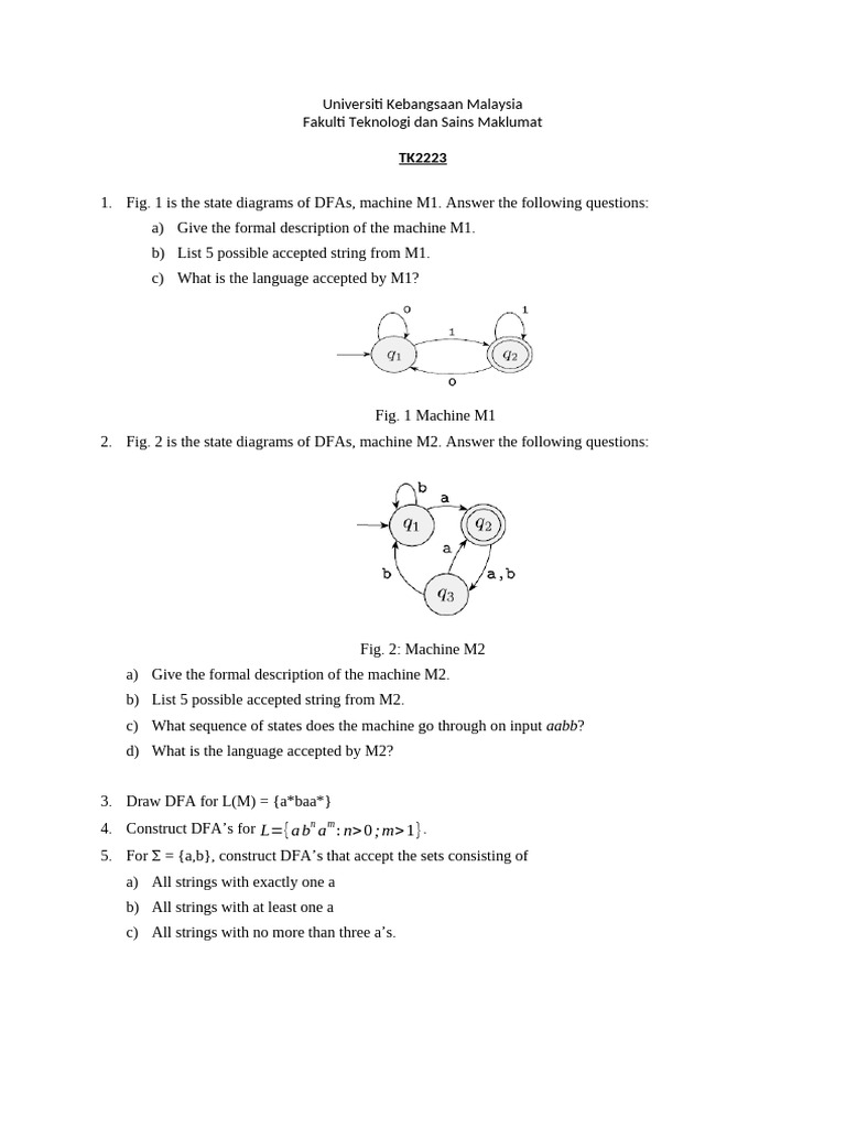 DFA and NFA Design Exercises | PDF