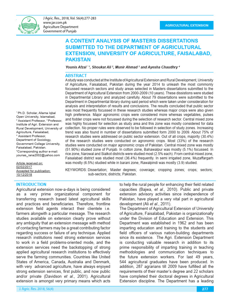 Analysis of Agricultural Extension Dissertations | PDF | Crops ...