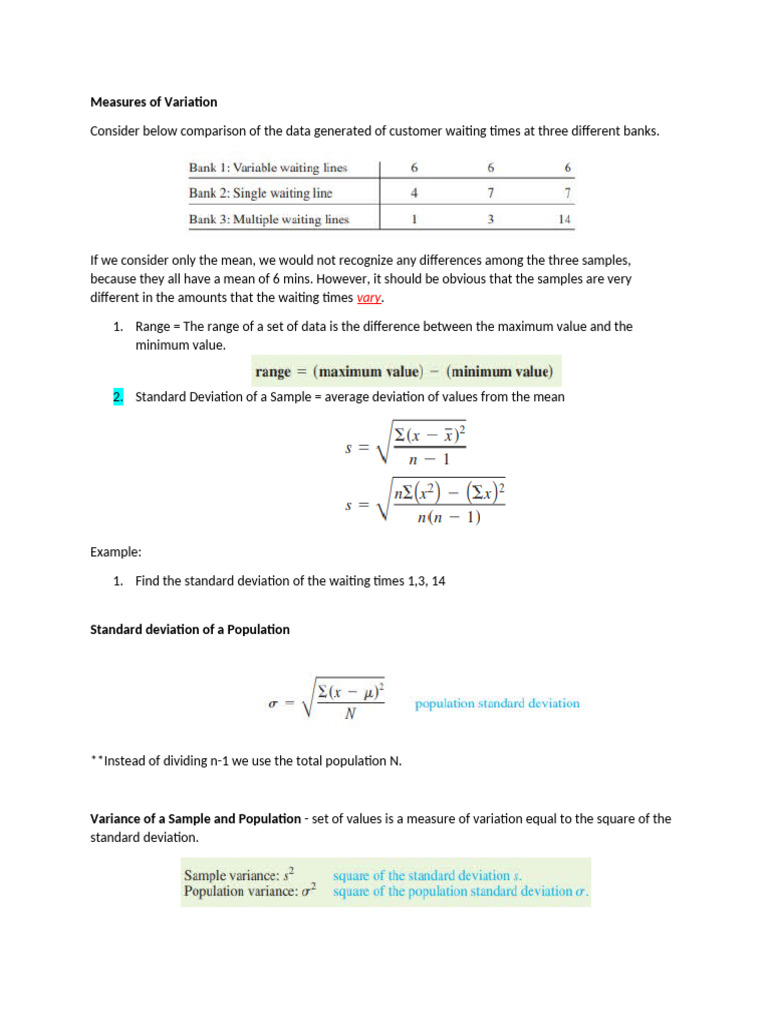 For Students - Measures of Variation | PDF