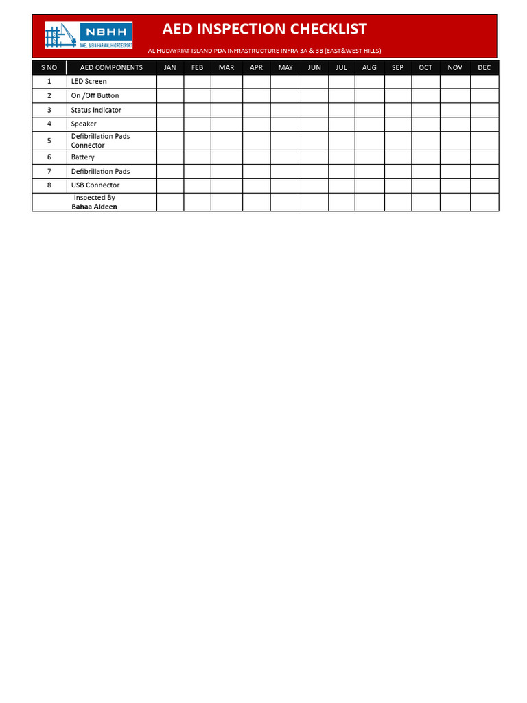 AED Monthly Inspection Checklist | PDF