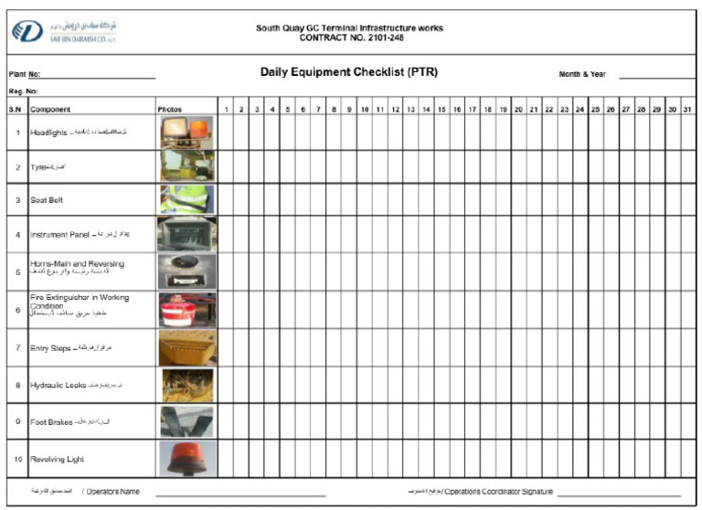 PTR Daily Inspection Checklist | PDF