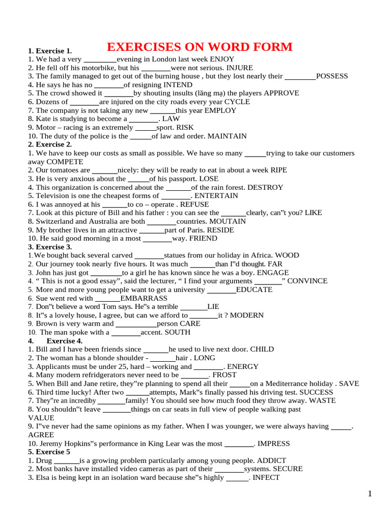 Bai Tap Word Form Lop 10 Co Dap An | PDF