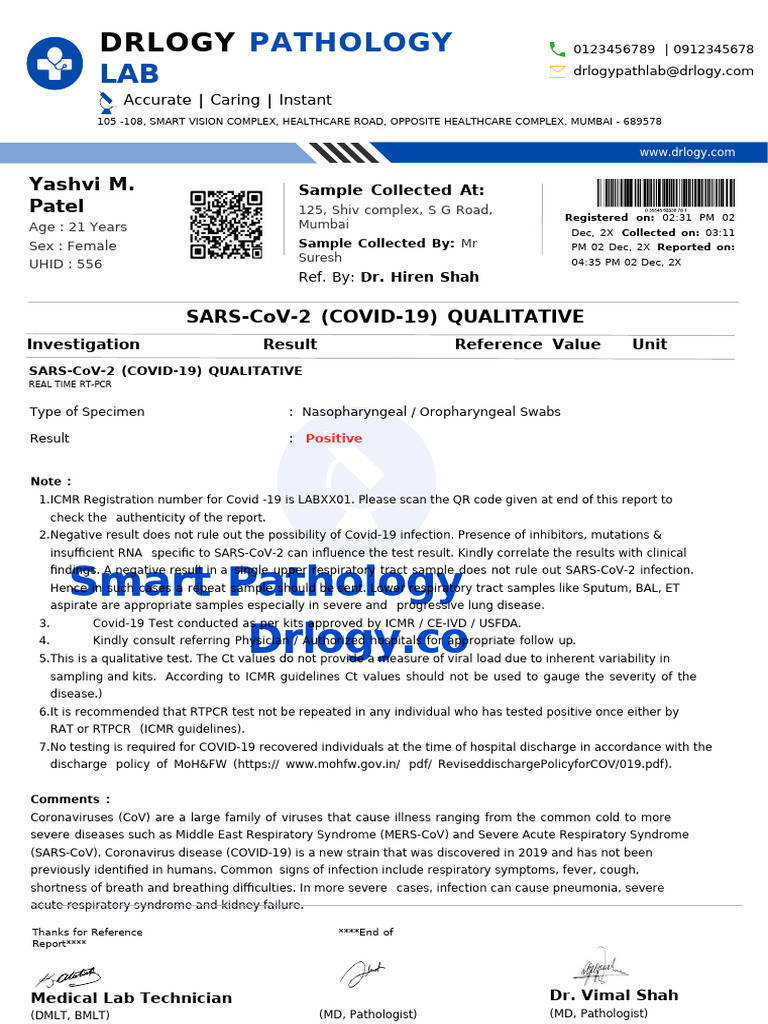COVID-19 Test Report Summary | PDF | Respiratory Diseases | Health Sciences