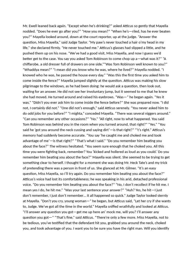 Mayella's Testimony in Tom Robinson's Trial PDF