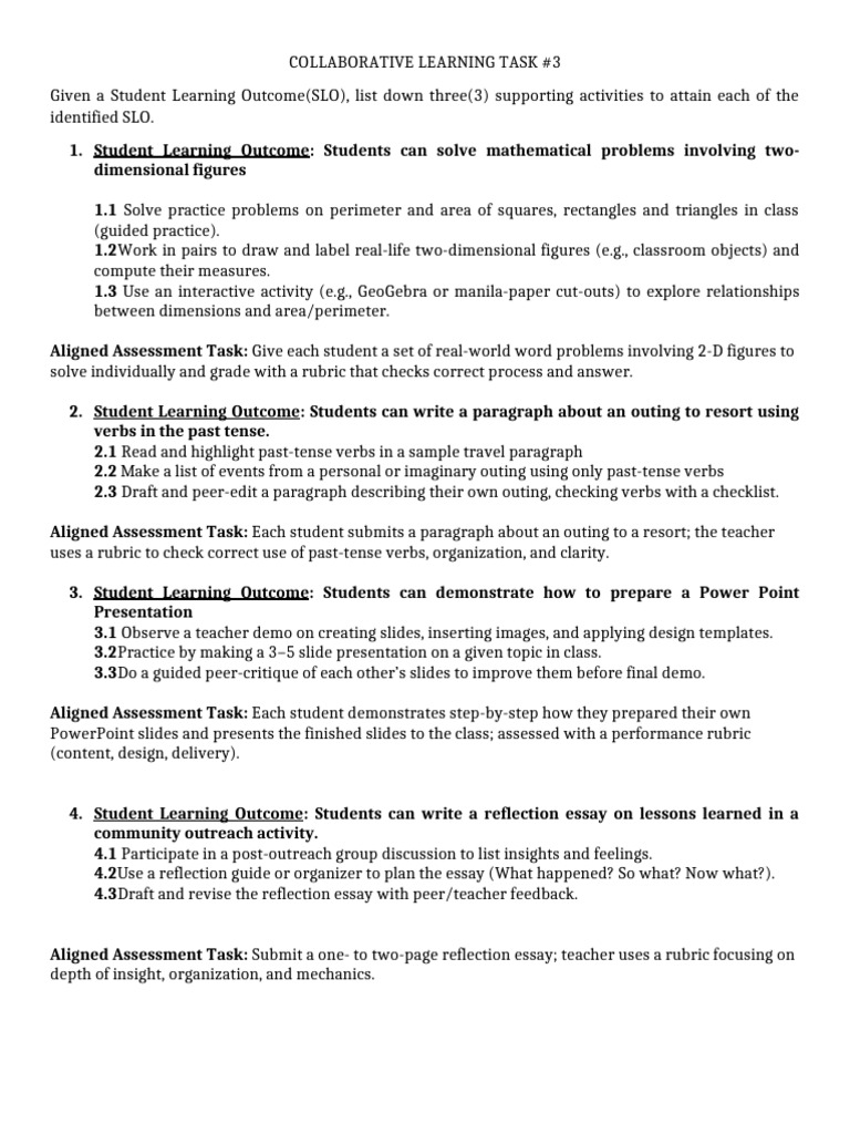 Collaborative Learning Activities for SLOs | PDF | Area | Teachers