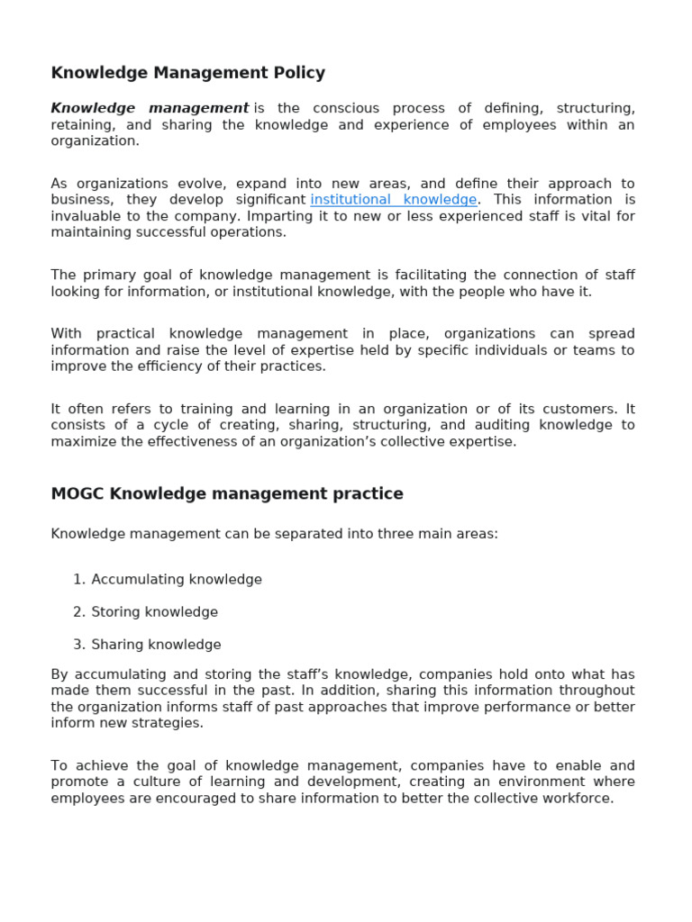 Knowledge Management Policy Overview | PDF | Knowledge Management ...