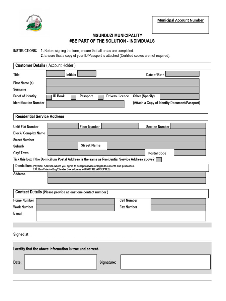 MSUNDUZI Municipality Individual Form | PDF