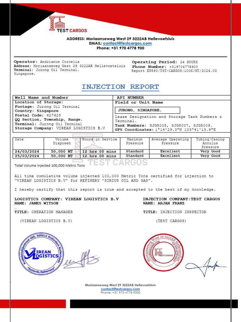 Injection Report for Virean Logistics | PDF | Chemical Process ...