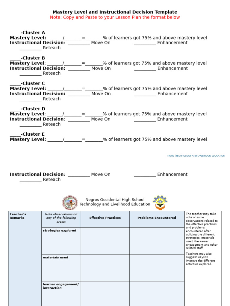 Mastery Level in Lesson Planning | PDF | Teachers | Lesson Plan