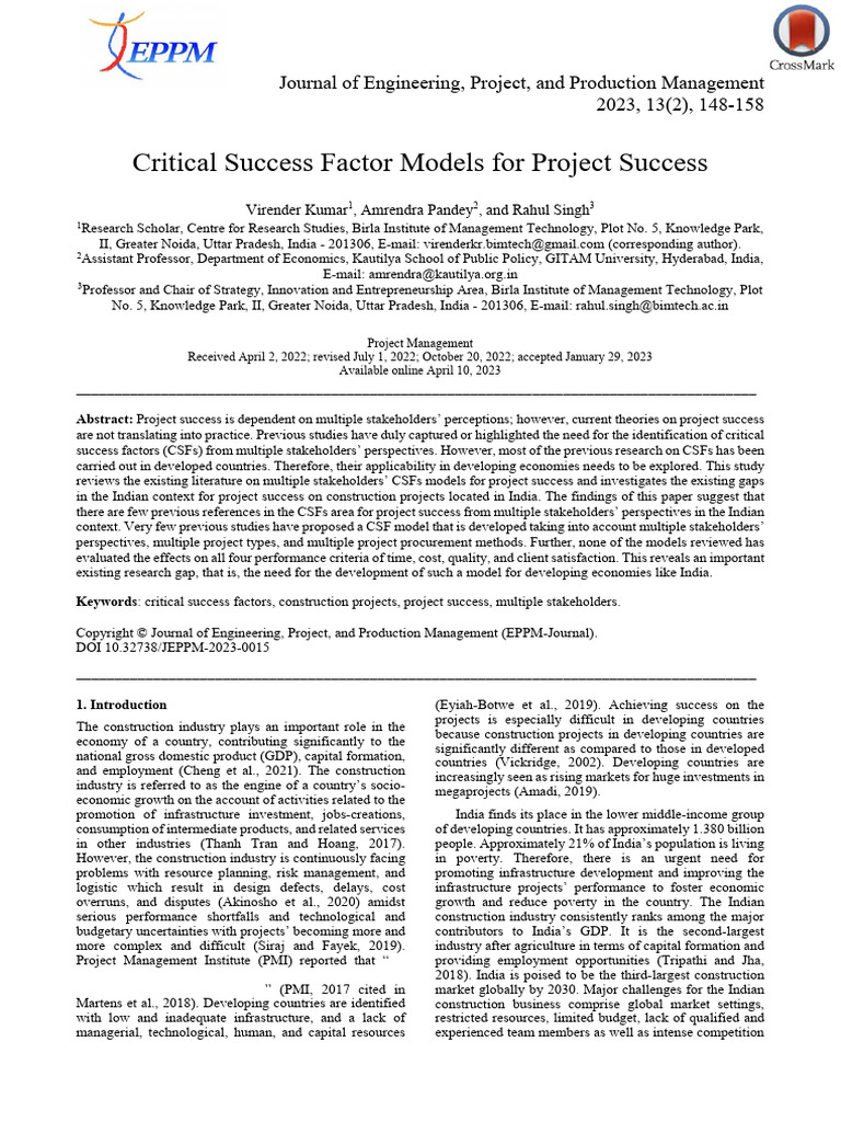 Critical Success Factors in Indian Projects | PDF | Cerebrospinal Fluid ...