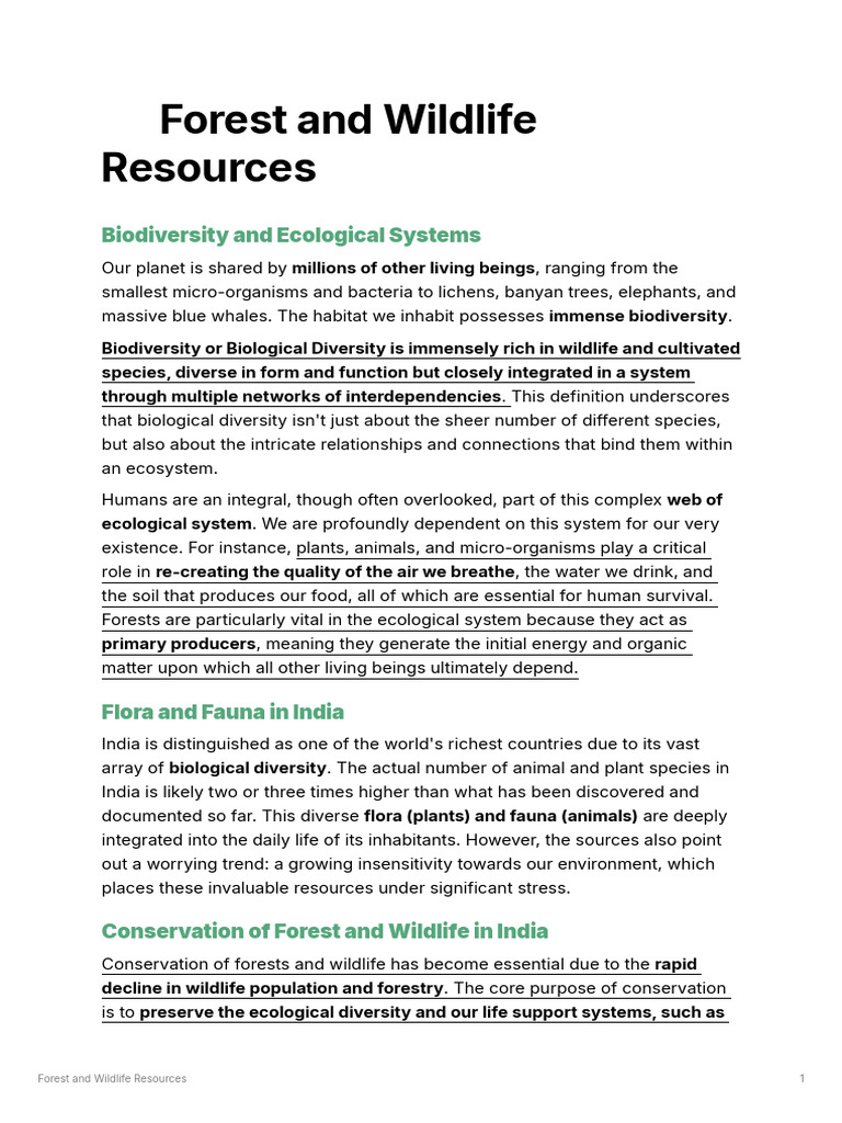 Conservation of India's Forests and Wildlife | PDF | Biodiversity ...