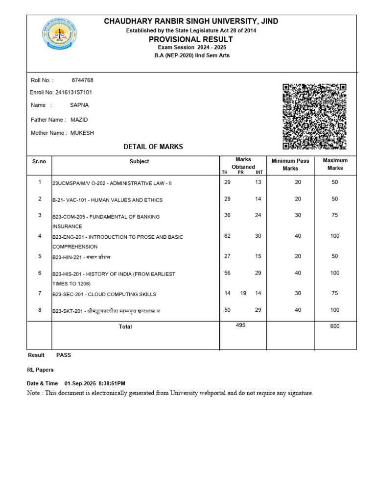 Provisional Marksheet | PDF