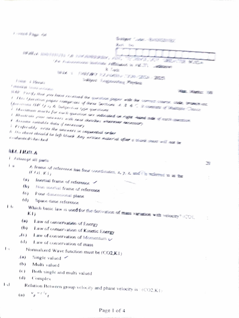 Engineering Physics Exam Questions 2024 | PDF | Diffraction | Physical ...
