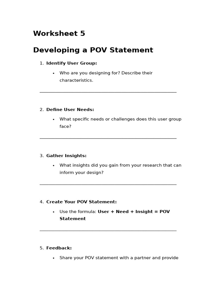 POV Statement Development Worksheet | PDF