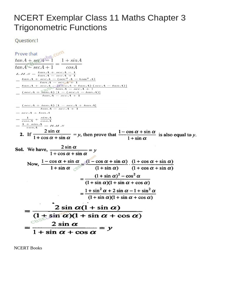 Class 11 NCERT Trigonometry Exemplar | PDF | Trigonometric Functions ...