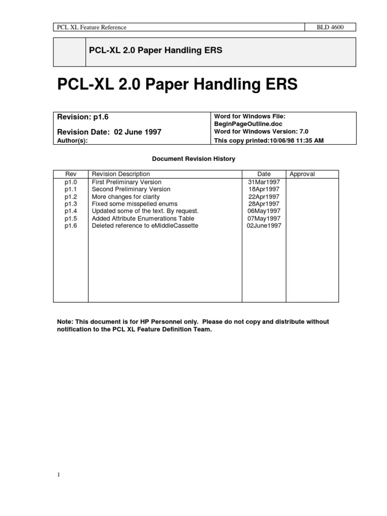 PCL-XL 2.0 Paper Handling ERS | Printer (Computing) | Office Equipment