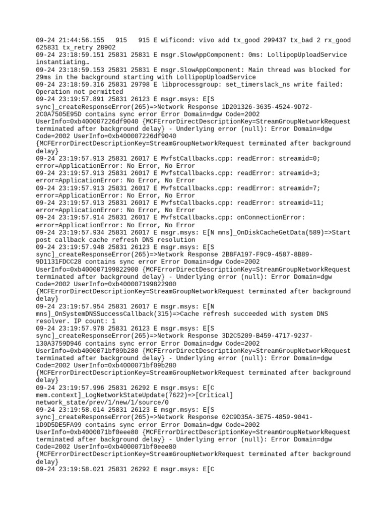 Network Sync Errors and Application Logs | PDF | Ip Address | Computing