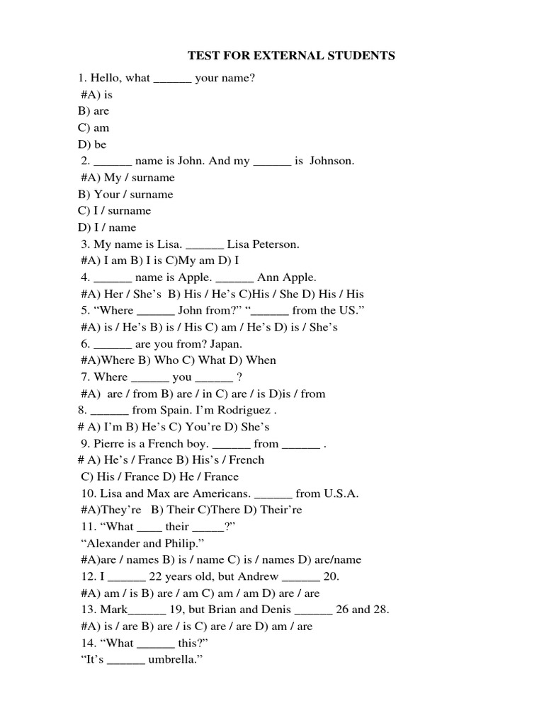 Test for New English Students | PDF