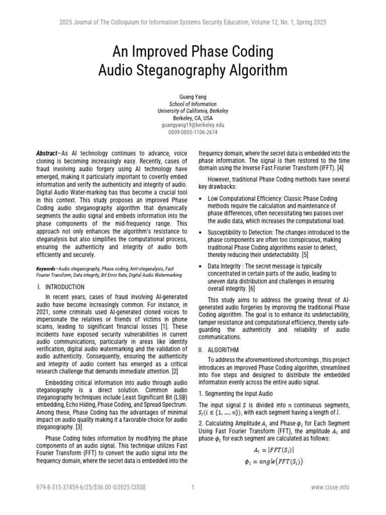 Improved Phase Coding Steganography | PDF | Fast Fourier Transform ...