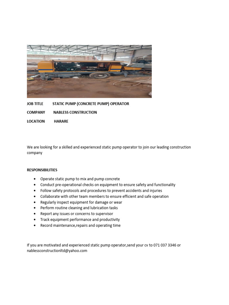 Vacant - Static Pump Operator | PDF