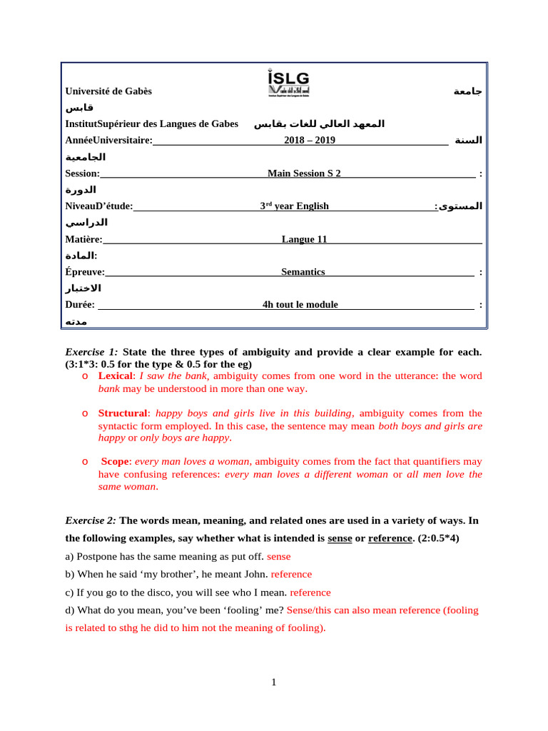 Semantics Exam Exercises and Examples | PDF | Semantics | Linguistics
