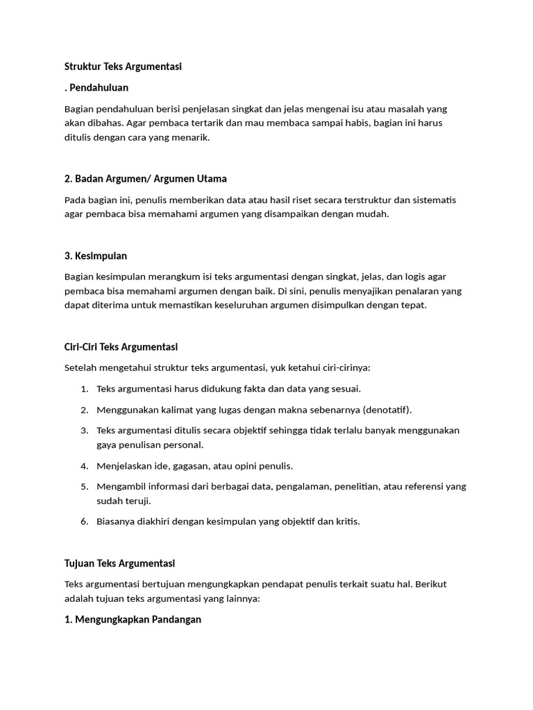 Struktur dan Ciri Teks Argumentasi | PDF