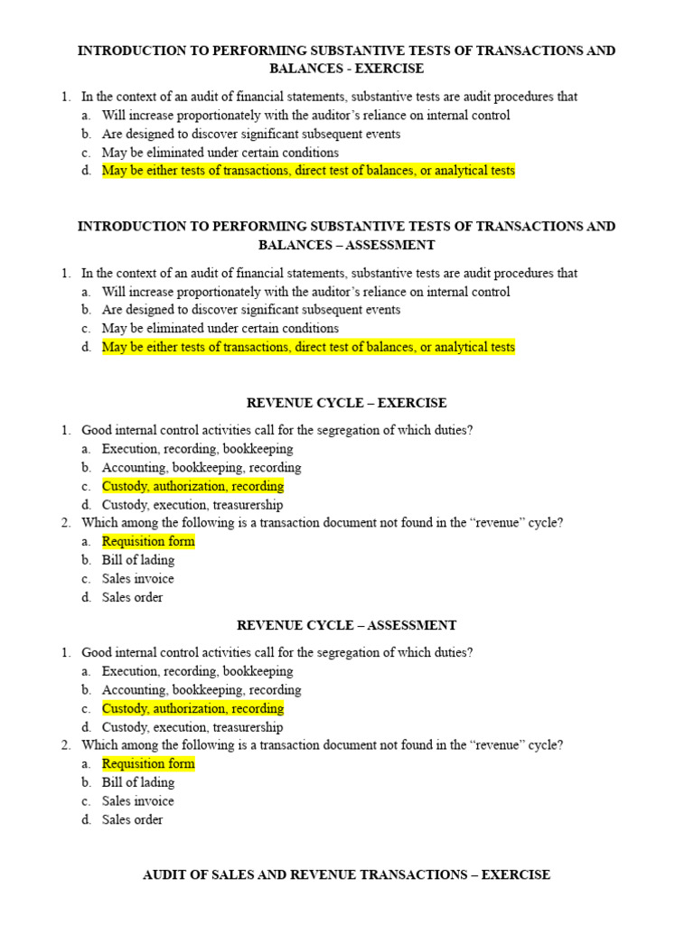 Substantive Tests in Financial Audits | PDF | Internal Control | Debits ...