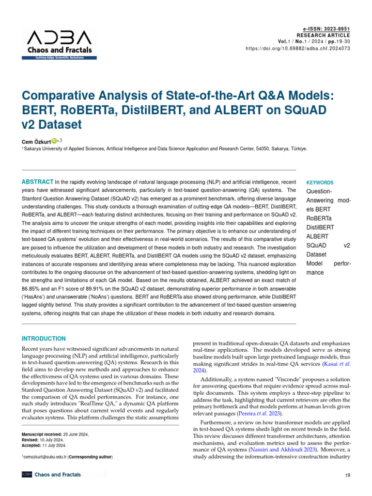 Q&A Model Performance on SQuAD v2 | PDF | Computational Neuroscience ...