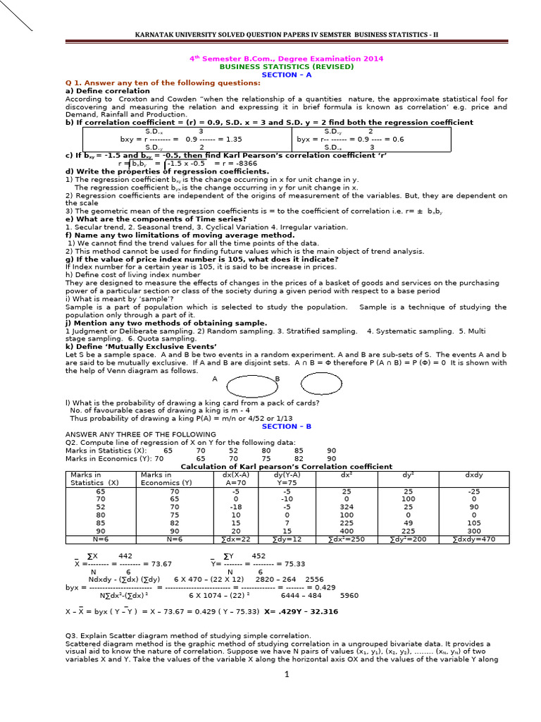 Karnataka University Business Statistics Exam | PDF | Cost Of Living ...