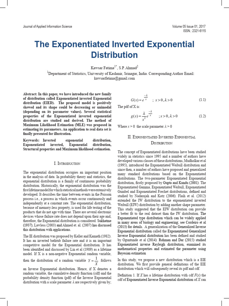 The Exponentiated Inverted Exponential D | PDF | Probability ...
