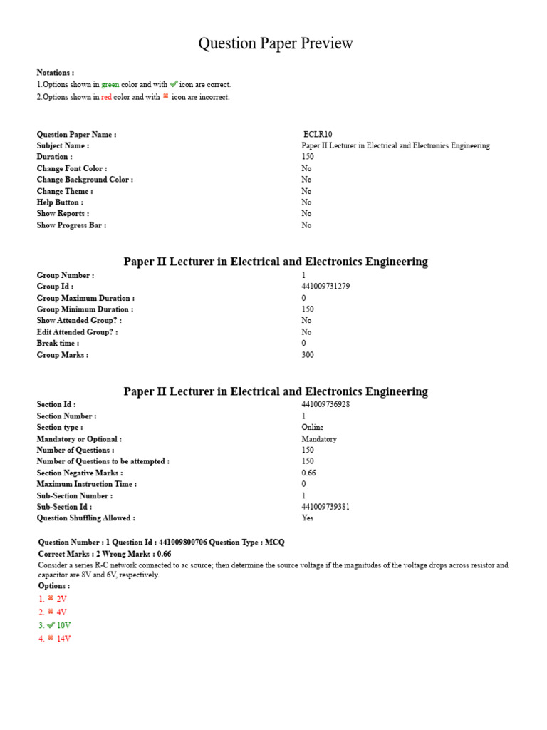 Electrical Engineering MCQ Question Paper | PDF | Capacitor | Computer ...