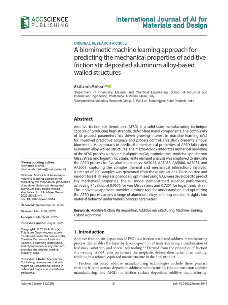 A Biomimetic Machine Learning Approach For Predicting The Mechanical ...