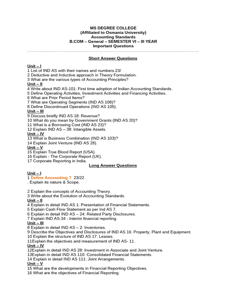 Important Accounting Standards Questions | PDF