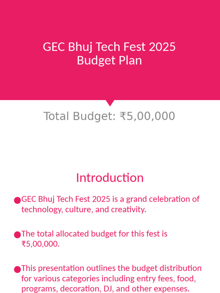 GEC Bhuj Tech Fest 2025 Budget Plan | PDF