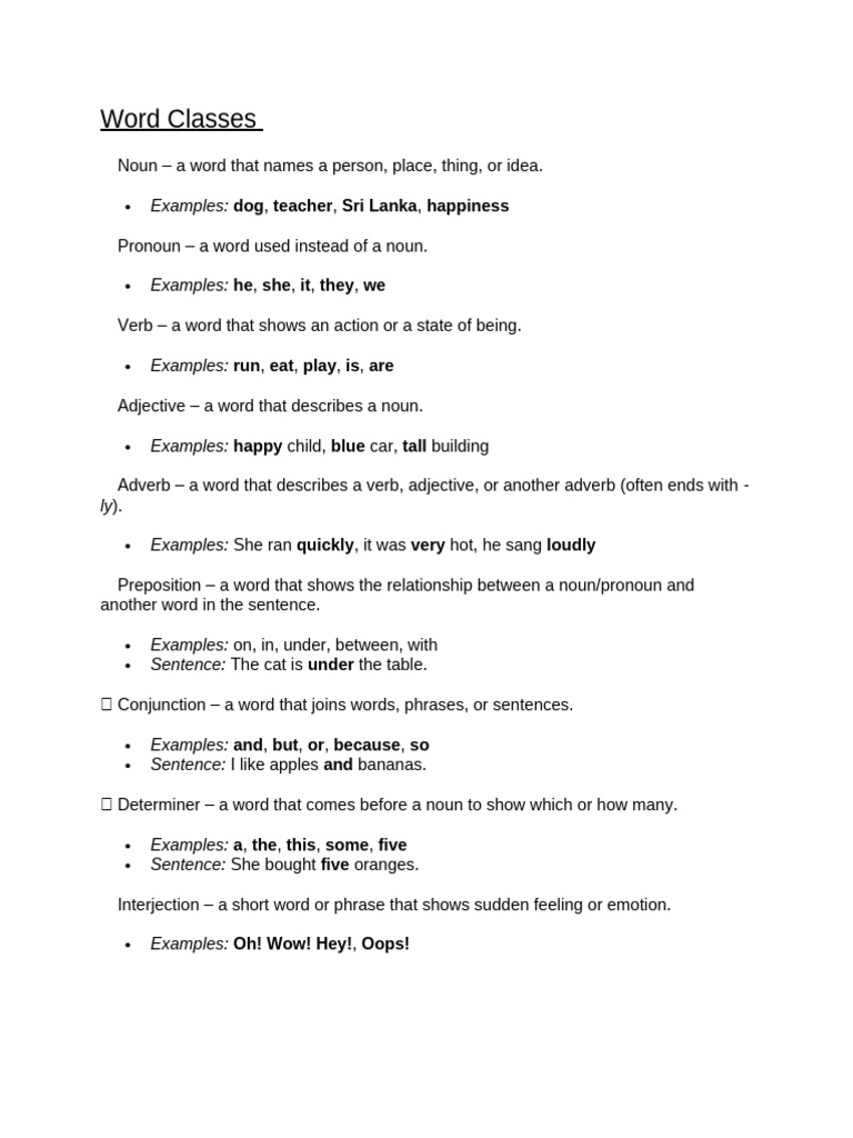 Word Classes | PDF