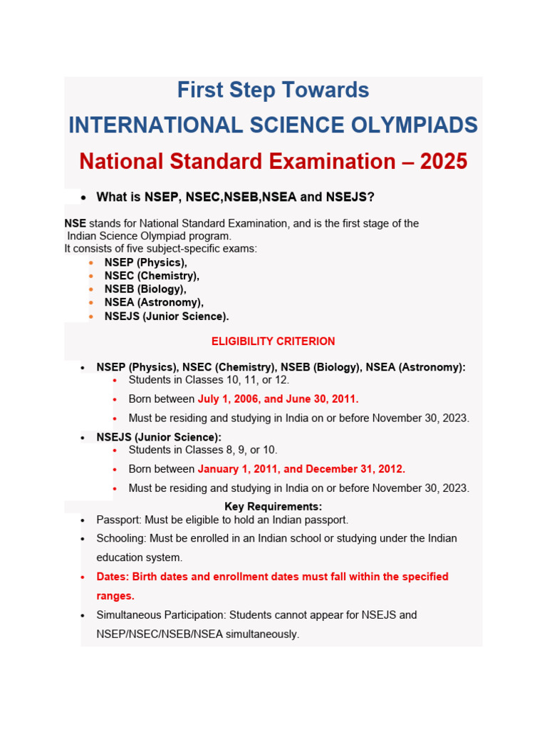 NSEC Olympiad Registration Details 2025 | PDF