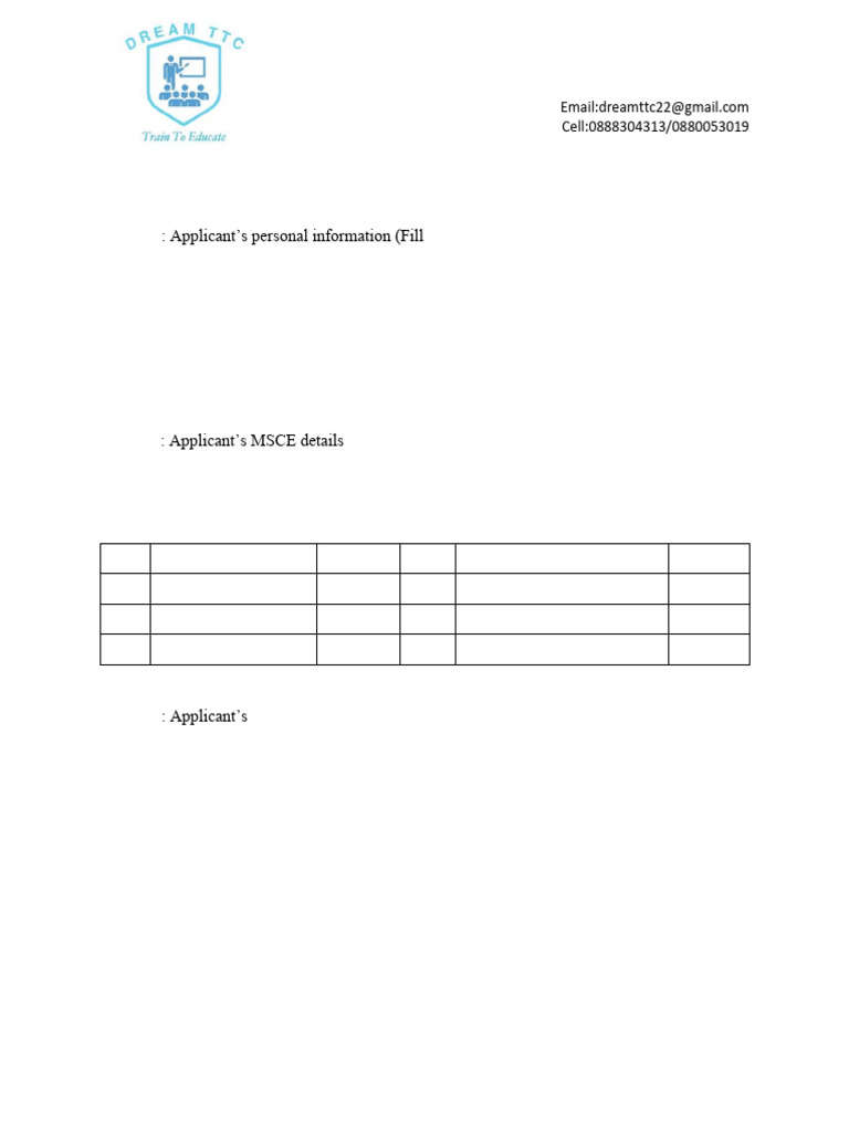 IPTE 20 Application Form - Dream TTC | PDF