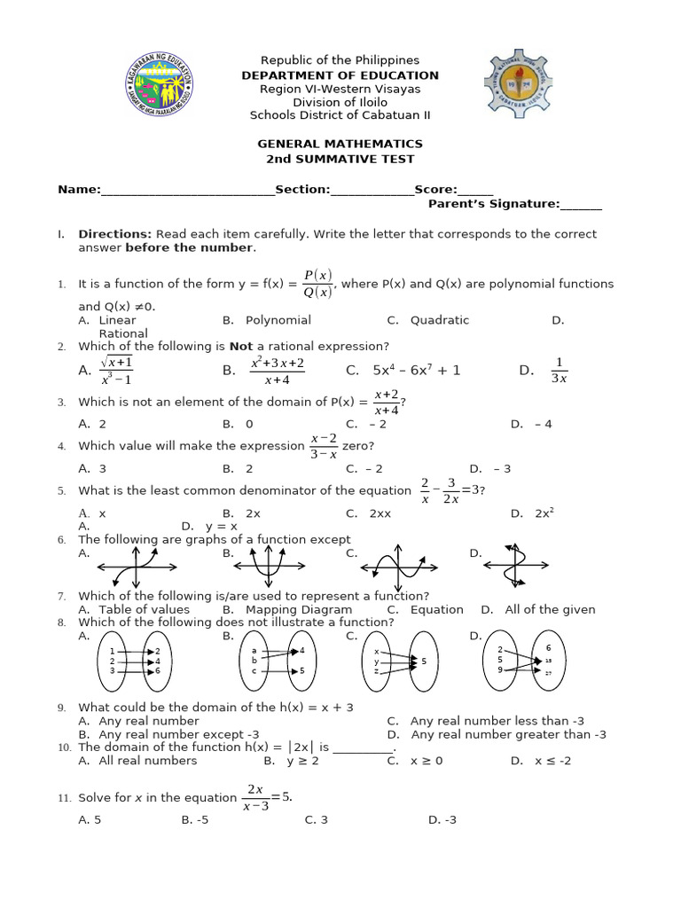 Grade 11 General Math 2nd Exam | PDF | Function (Mathematics) | Polynomial