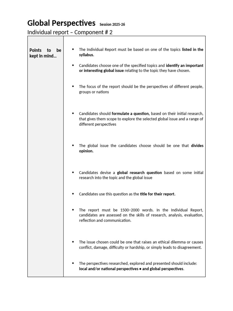 Global Perspectives Report Guidelines | PDF | Human Communication ...