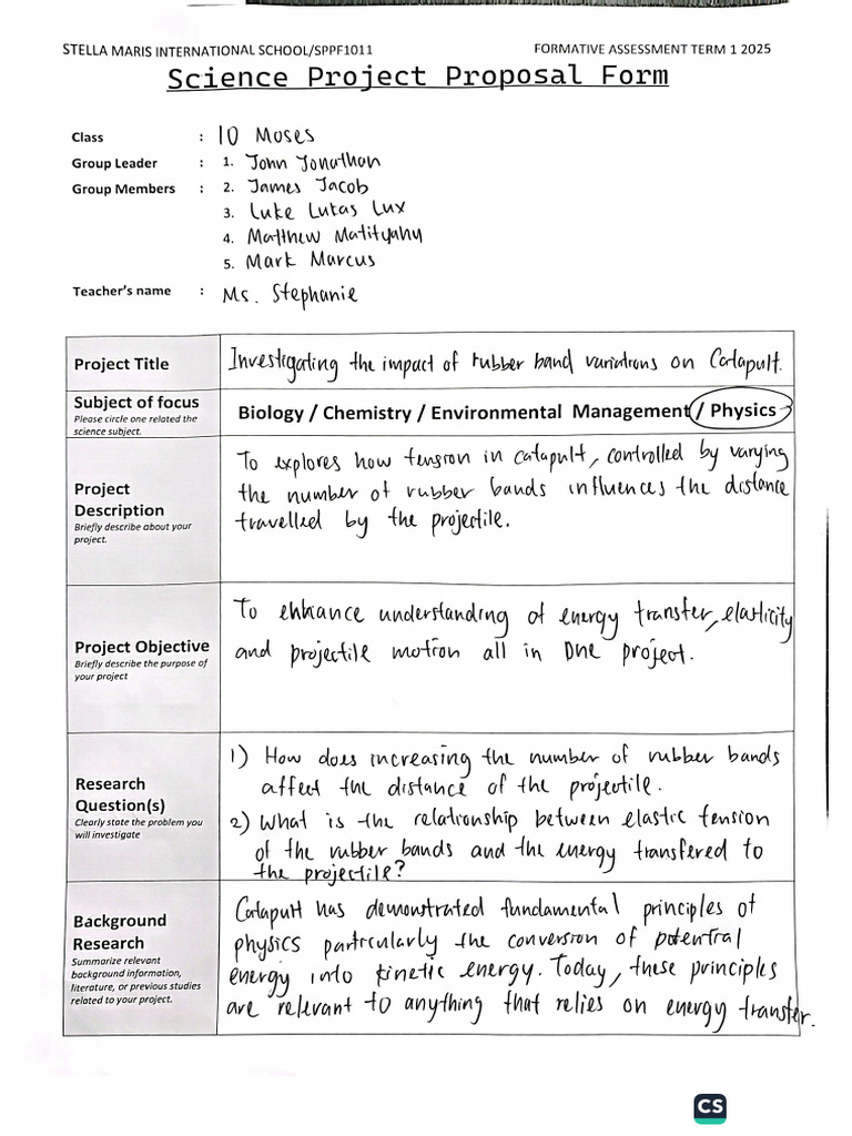 Mock Science Project Proposal Form YEAR 10 11 | PDF