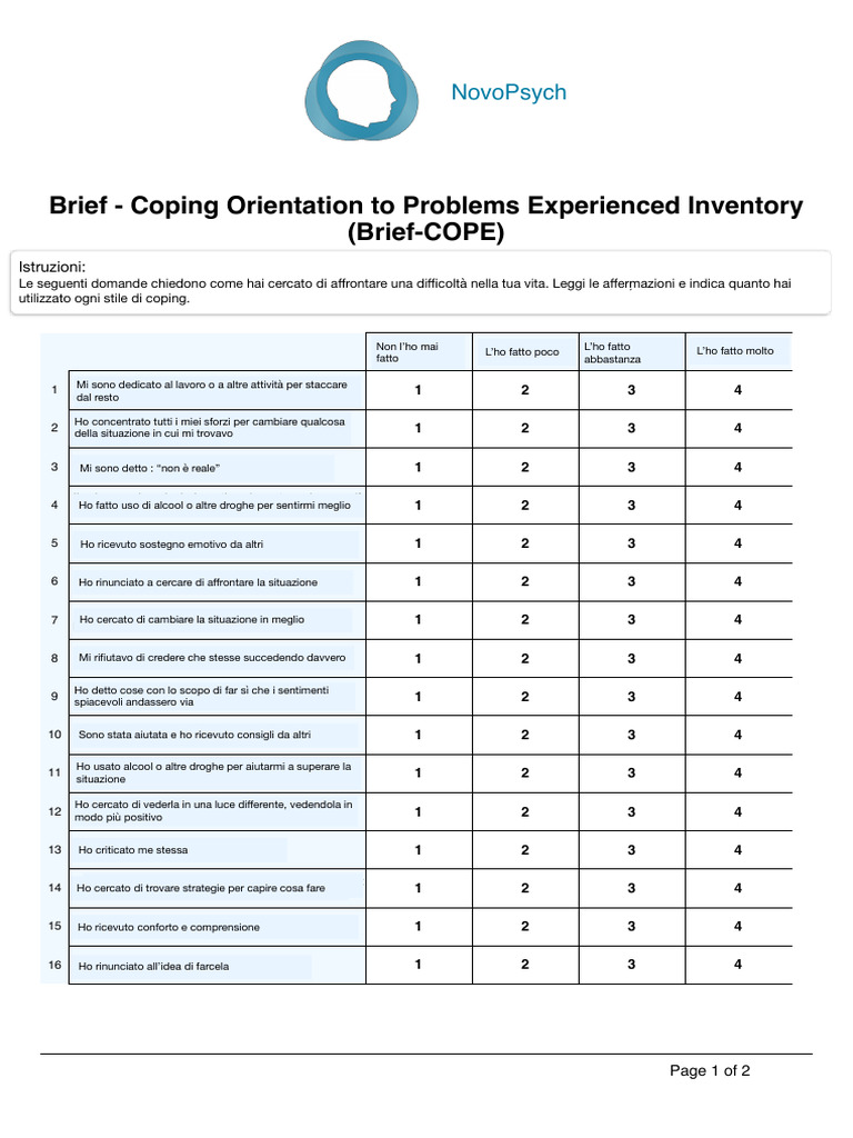 Brief Cope PDF Assessment Scoring Ok | PDF